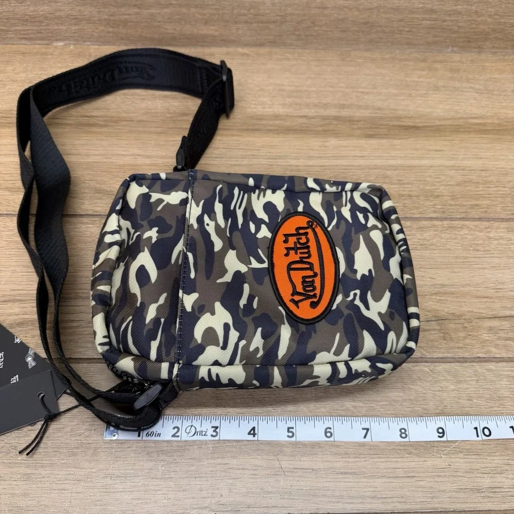 Von Dutch Camo Crossbody Bag Unisex Y2K Style Logo Grunge Festival NWT